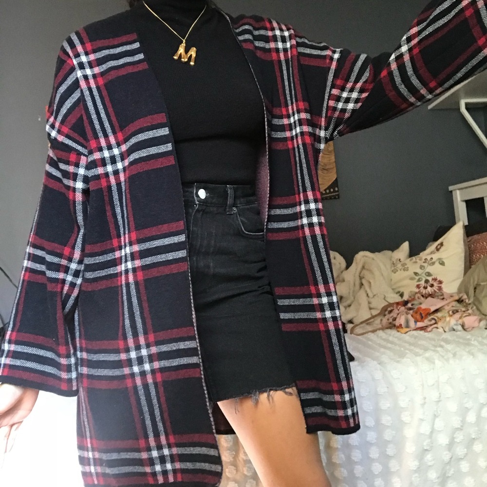 Bershka Long Line Check Cardigan S